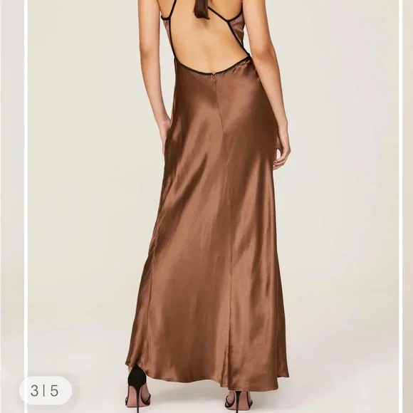 Bec and Bridge Kehlani Elegant Brown Satin Gown with Slit - Picture 2 of 5